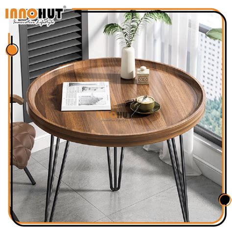 Innohut Minimalist Wooden Coffee Table Meja Bulat Modern Coffee Table