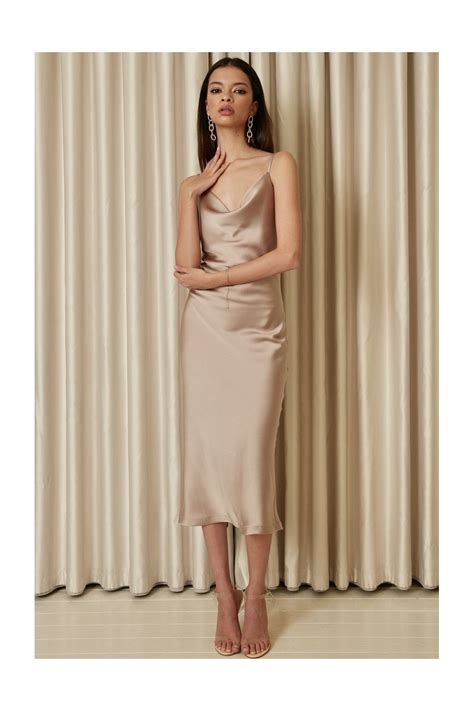 Cowl Neck Satin Slip Cami Midi Dress Gold New In From Yumi UK