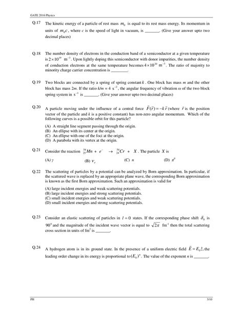 Gate 2016 Physics Ph Question Paper With Answer Key Indcareer Docs