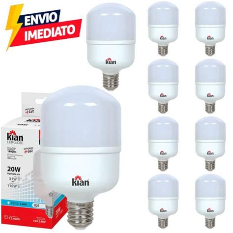 10 Lâmpadas Led Bulbo 20W Bivolt Alta Potencia Branca Fria 6500k Para