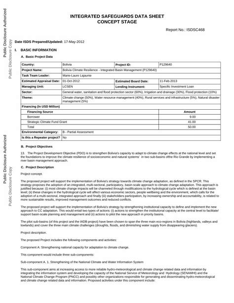 Pdf Integrated Safeguards Data Sheet Concept Stage Public