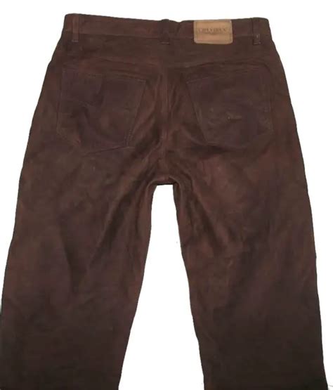 Chevirex Homme Jean En Cuir Nubuque Pantalon Cuir Fonc Braun Env