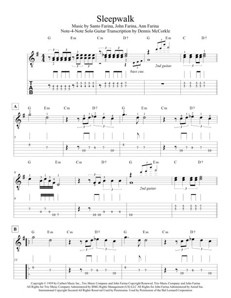 Sleepwalk Instrumental Version Arr Dennis McCorkle Sheet Music