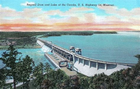 Vintage Postcard Bagnell Dam And Lake Of The Ozarks U S Hwy