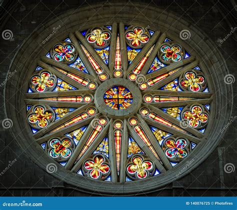 Colorful Stained Glass Rose Window Inside The Cathedral Of The Holy