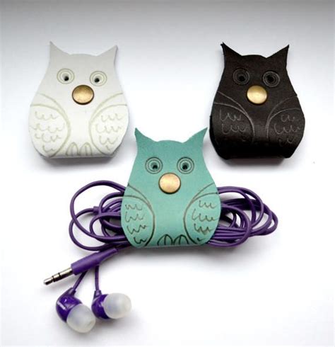 owl Cord organizers earbud holder leather cable от jewelryleather