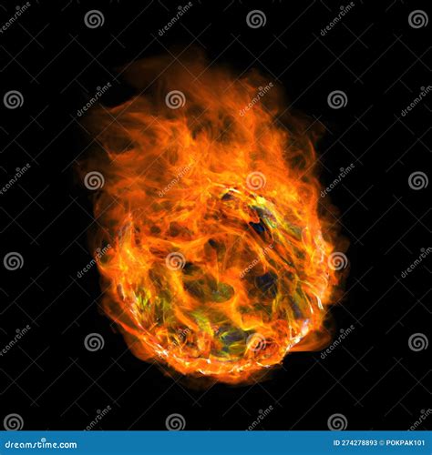 Ball Of Fire On Black Background Glowing Magma Sphere Fireball Large