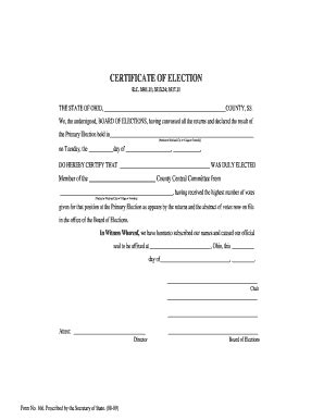 Fillable Online Sos State Oh Certificate Of Election County Central