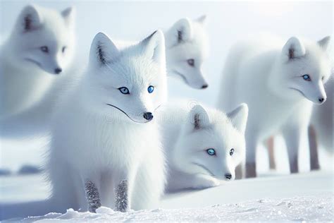 White Arctic Fox Foxes Pup Pups Puppy Puppies in Snow Stock ...