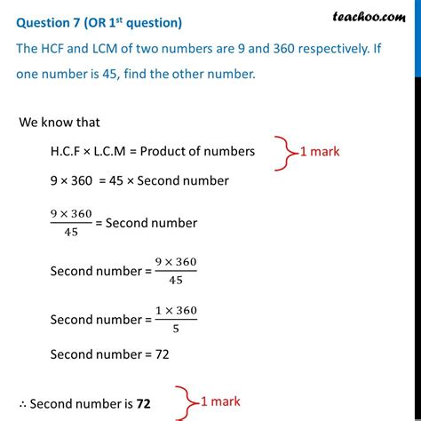 The HCF And LCM Of Two Numbers Are 9 And 360 If One Number Is 45