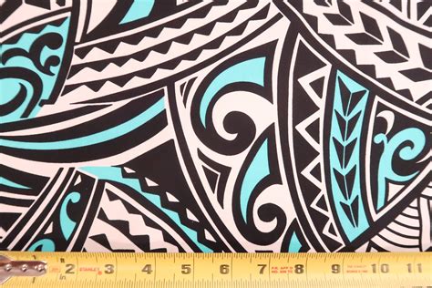 Polynesian Tribal Print 100 Cotton Fabric Turquoise And Etsy