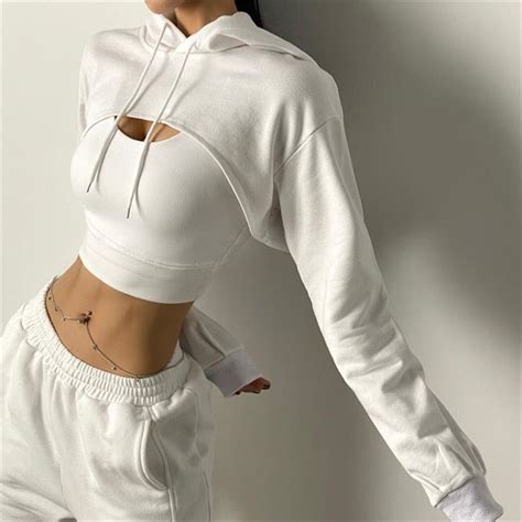 Womens Crop Hoodie Fitness Crop Top Gray S Ropa Moda De Ropa Moda Deportiva Para Mujer