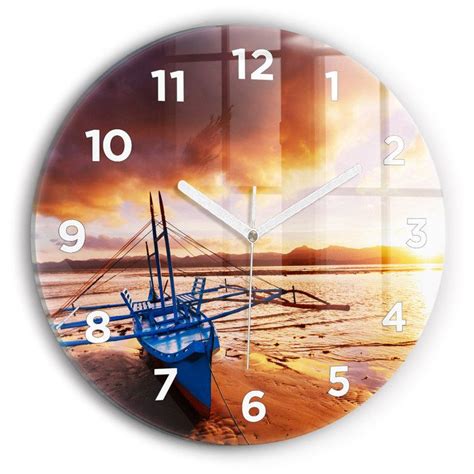 Decortapis Horloge Murale En Verre Horloge Ronde Cm Bateau Et