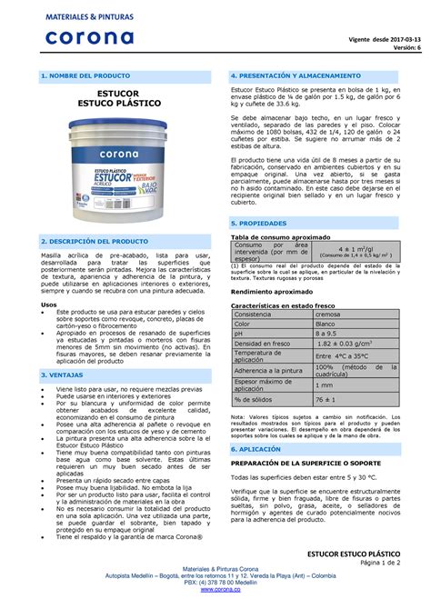 Estucor Estuco Plastico Ficha Tecnica Vigente Desde Versi N