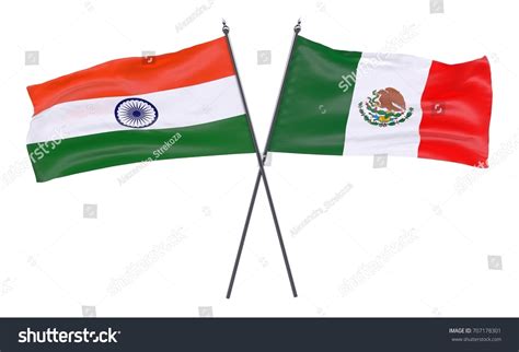 India Mexico Two Crossed Flags Isolated Stock Illustration 707178301