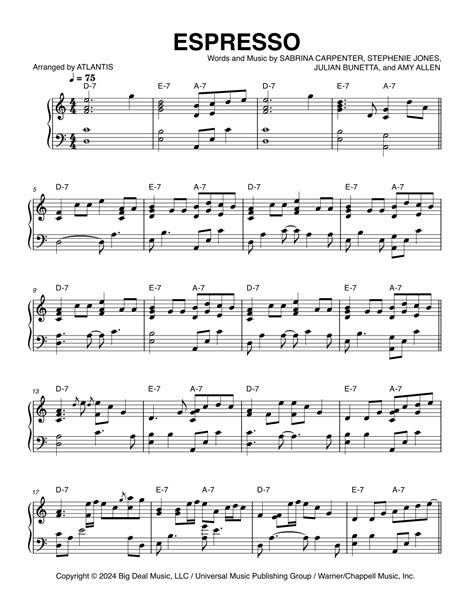 Espresso Arr Atlantis By Sabrina Carpenter Sheet Music For Piano