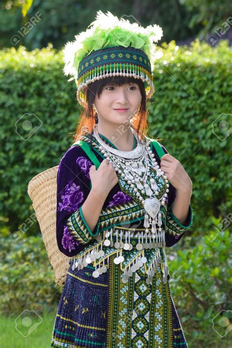 Jolie Jeune Fille Asiatique Beau Costume Colline Tribu Hmong Nord De La