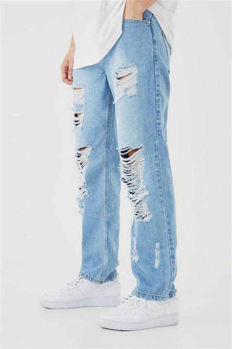 Relaxed Rigid Extreme Ripped Jeans Boohoo Uk