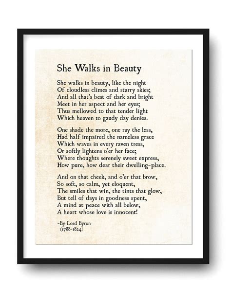 She Walks In Beauty Lord Byron Poem Love Poem Print Poetry Etsy