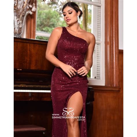 Vestido Marsala Sereia Ombro S Bordado Em Paet S