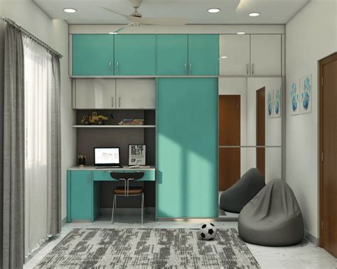 Modern Cyan Wardrobe Design With Study And Dresser Livspace