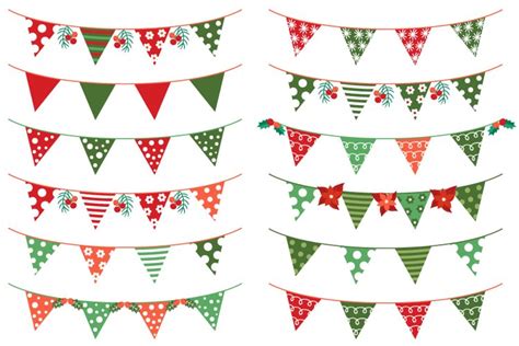 Red And Green Christmas Buntings Clipart Set