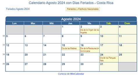 Calendario Agosto Para Imprimir Costa Rica