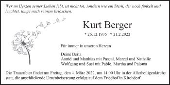 Traueranzeigen Von Kurt Berger Schwarzw Lder Bote Trauer