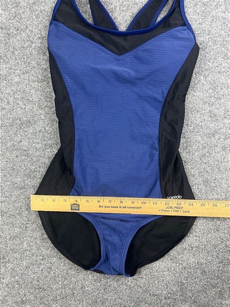 Speedo One Piece Swimsuit Womens Medium Blue Black Bathing Suit