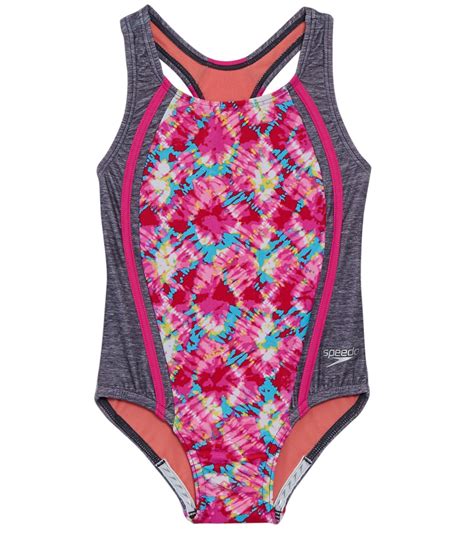 Speedo Girls Tie Dye Sky Sport Splice One Piece Swimsuit 4 6x At