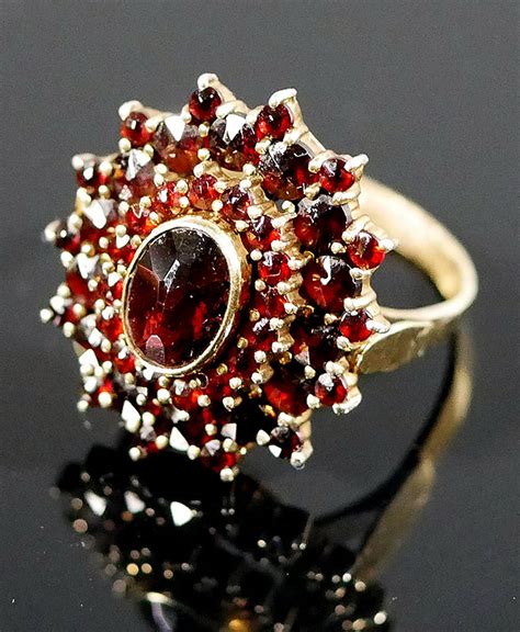 Sold At Auction Vintage 14k Yellow Gold GARNET Cluster Ring