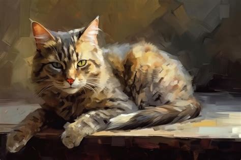 Premium AI Image | A painting of a cat laying on a table.