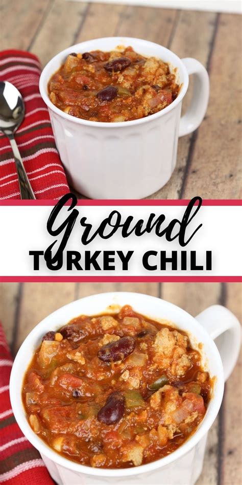 Two White Bowls Filled With Turkey Chili On Top Of A Wooden Table