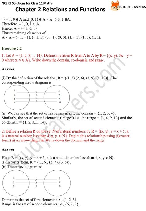 Ncert Solutions For Class Maths Chapter Relations And Functions