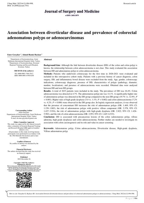 Pdf Association Between Diverticular Disease And Prevalence Of Colorectal Adenomatous Polyps