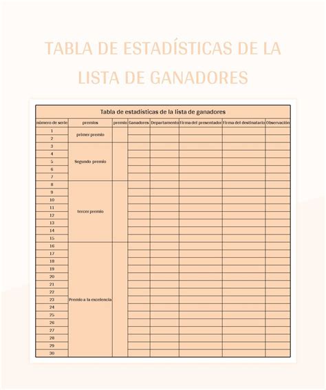 Plantilla de Formato Excel Tabla De Estadísticas De La Lista De