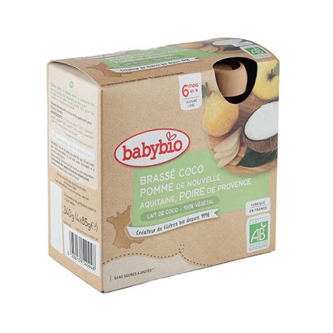 Babybio gourde Brassé Coco Pomme Poire bio Dessert bébé sans lait