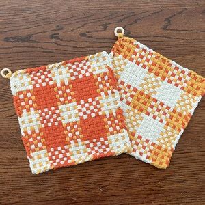 XL Woven Cotton Loop Potholder Trivet Hot Pad Halloween Thanksgiving Autumn Orange Goldenrod