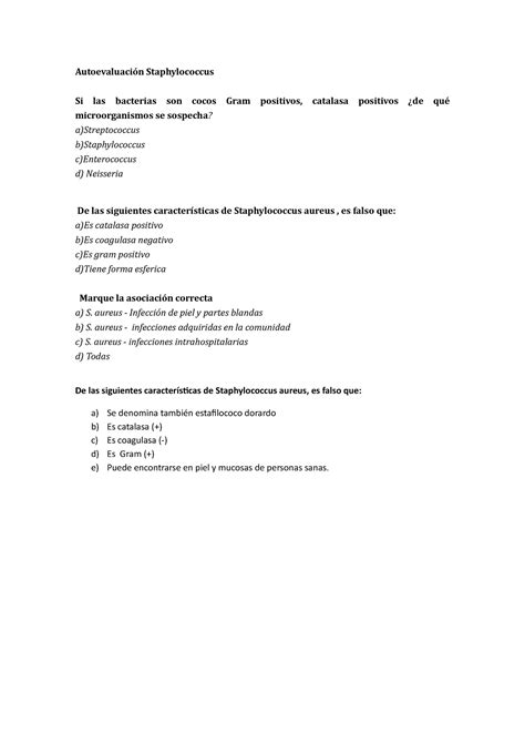 mmm12335435356lmkmmlm Autoevaluación Staphylococcus Si las bacterias