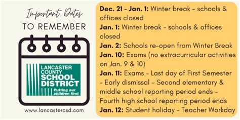 Important Dates to Remember | Lancaster County School District