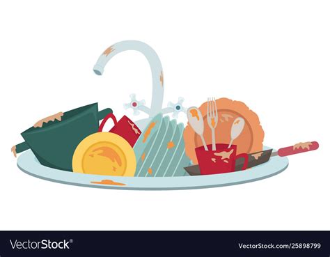 Kitchen sink with dirty dishes Royalty Free Vector Image