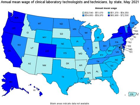 Map Of Annual Mean Wages Of Clinical Laboratory Technologists And