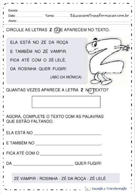 Atividades Com A Letra Z Para Alfabetização - 5