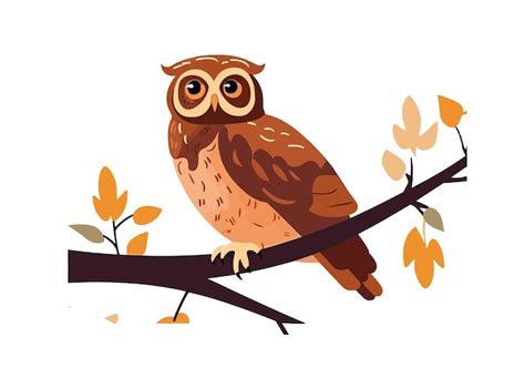 Hibou Adorable Mignon Assis Sur Une Branche D Arbre Isol Sur Fond