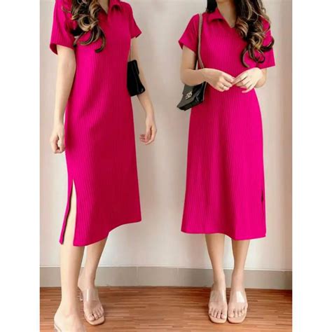 Jual ALILA Midi Dress Nayla Premium Cotton Knit Basic Dress Kerah