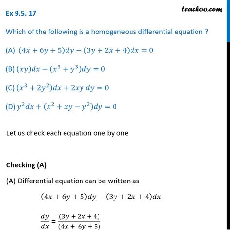 Ex 9.5, 17 - Which is a homogeneous differential equation