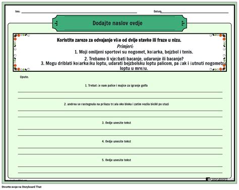 Zarezi Za Stavke U Radnom Listu Serije Storyboard