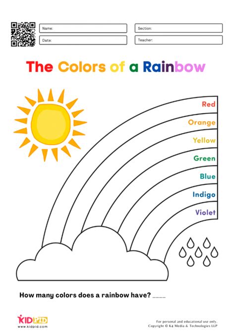 Rainbow To Colour In Worksheet