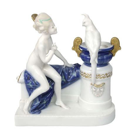 Porcelain Figure Naked Girl With A Parrot In General