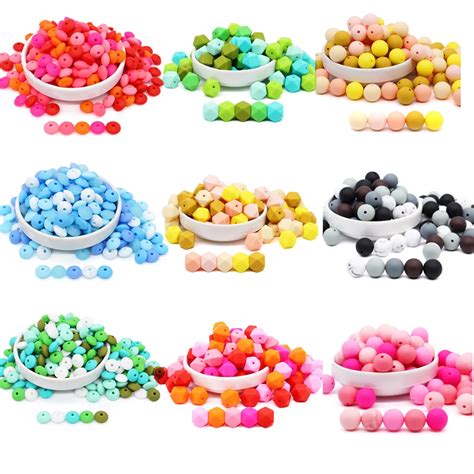 100PCS 9 12 15mm Round Silicone Beads 14 17MM Hedron Bead Baby Teether